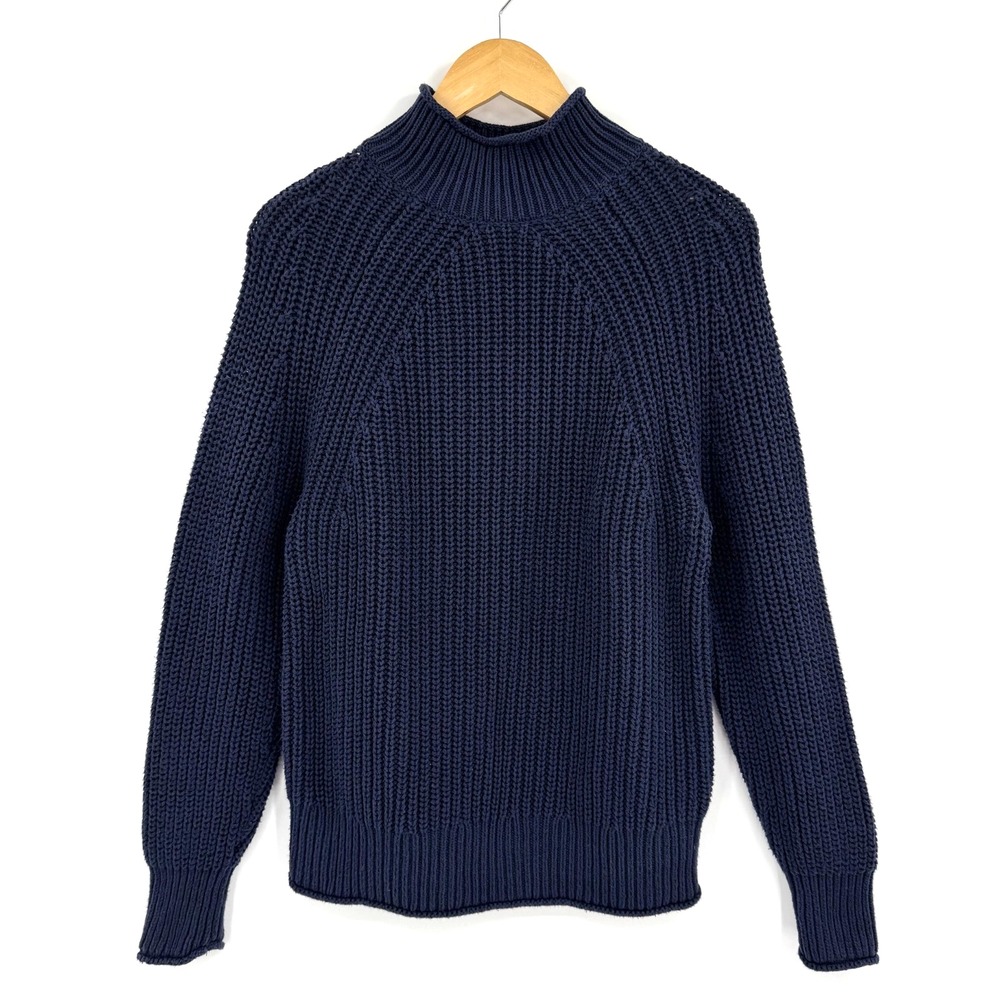 J.Crew Relaxed Rollneck™ Sweater Blue Cotton Mock Neck Fisherman Old Money Small